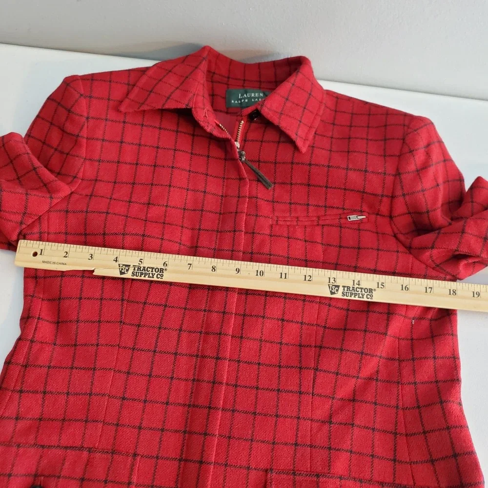 Vintage Lauren Ralph Lauren Red Plaid Wool Jacket Blazer Made USA 8 Windowpane